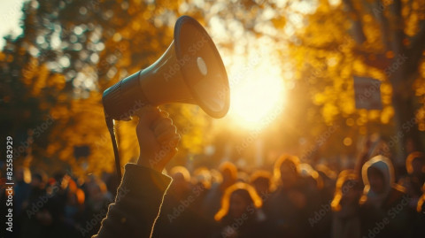 megaphone in front of crowd